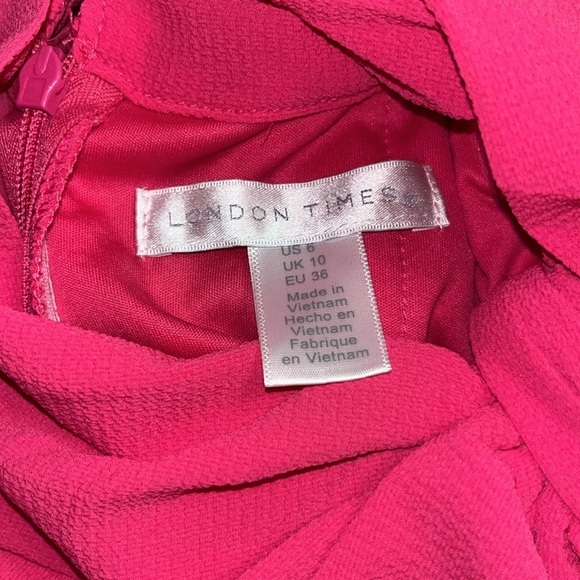 NWT London Times Women's Flutter Sleeve Tie Neck Blouson High Low Midi Dress - Picture 2 of 4